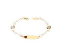 Mondepetit - Bracciale Ragazza Oro Giallo 18K Personalizzata Schiava Farfalla Perla 3,5 mm Brillante 13 cm - Scatola Regalo - Certificato di garanzia