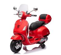 Mondial Toys Moto Elettrica Scooter per Bambini Vespa GTS Super Piaggio 12V con Sedile in Pelle Bauletto MP3 Luci a Led Full Optional Rosso