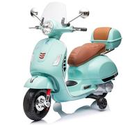 Mondial Toys Moto Elettrica Scooter per Bambini Vespa GTS Super Piaggio 12V con Sedile in Pelle Bauletto MP3 Luci a Led Full Optional (Verde Tiffany)