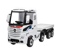 MONDIALTOYS Camion Elettrico Per Bambini 12V Mercedes Actros con Sedile in Pelle Telecomando Porte Apribili Ruote in Gomma Full Optional (Con Rimorchio, Bianco)