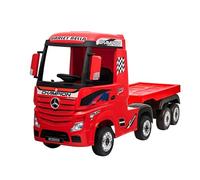 MONDIALTOYS Camion Elettrico Per Bambini 12V Mercedes Actros con Sedile in Pelle Telecomando Porte Apribili Ruote in Gomma Full Optional (Con Rimorchio, Rosso)