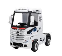 MONDIALTOYS Camion Elettrico Per Bambini Mercedes Actros Truck 12V con Sedile in Pelle Telecomando Porte Apribili Ruote in Gomma Full Optional (Senza rimorchio, Bianco)