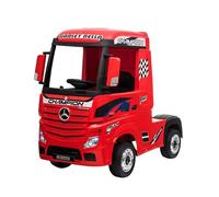 MONDIALTOYS Camion Elettrico per Bambini Mercedes Actros Truck 12V con Sedile in Pelle Telecomando Porte Apribili Ruote in Gomma Full Optional (Senza rimorchio, Rosso)