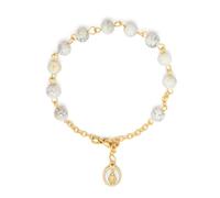 Mondo Cattolico - Rosario Bracciale Religioso con Medaglia Miracolosa Smaltata, Perle Variegate 6 mm, Bracciale da Preghiera, Regalo Cattolico Uomo Donna (Bianco)