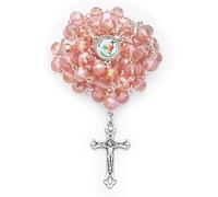 Mondo Cattolico - Rosario Cattolico con Grani in Cristallo e Logo del Giubileo 2025 - Ideale come Regalo Cattolico (Rosa)