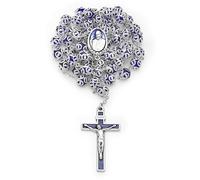 Mondo Cattolico - Rosario cattolico con perle in vetro blu in filigrana di Papa Francesco. Ideale come regalo religioso