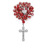 Mondo Cattolico - Rosario cattolico con vere perle di conchiglia, medaglia smaltata rossa con Papa Francesco e Gesù della Divina Misericordia