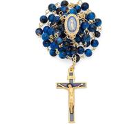 Mondo Cattolico Rosario Cattolico dal Vaticano | Rosario Colorato con Grani in Vetro Variegato e Catena in Ottone Placcato Oro, Medaglia Miracolosa e Crocifisso Smaltato Blu