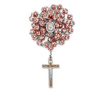 Mondo Cattolico - Rosario Cattolico della Madonna col Bambino in grani color Argento decorati con fiorellini (Arancione)