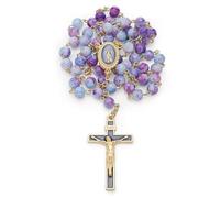 Mondo Cattolico - Rosario cattolico della Vergine Miracolosa rosa e blu, con vetro variegato su una catena in ottone placcato oro