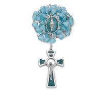 Mondo Cattolico - Rosario cattolico di cinque decadi in vere perline a forma di cuore occhio di gatto blu - Regalo Cattolico perfetto