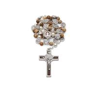 Mondo Cattolico - Rosario cattolico di San Benedetto con medaglia doppia smaltata e grani in pietra paesina - Ideale come Regalo Religioso