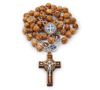 Mondo Cattolico - Rosario cattolico in legno di ulivo con medaglia di San Benedetto con centro smaltato in Zama. Ideale come Regalo Religioso