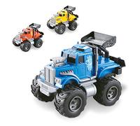 Mondo Motors - Friction Mini Monster Truck - Auto con retrocarica frizione pull back per bambini - Dimensione 15 Cm - Colore giallo, blu arancione - 51186