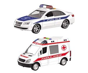 Mondo Motors - Friction Security - Macchinine con retrocarica frizione pull back per bambini - Auto della polizia o Ambulanza, Dimensione 20 Cm, modelli assortiti, 1 pezzo