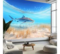 Mondo Sottomarino Squalo Tigre Alghe Carta da Parati In Tessuti non Tessuti 300 x 210 cm Murali, Blu Fotomurale Murale Soggiorno Camera da Letto Cameretta Dei Bambini Decorazione