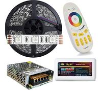 Mondo Strisce Led Kit da 5mt Striscia Led RGB composto da 1 Bobina TOTAL Waterproof ip68 + 1 Trasformatore da 60W 12Ve 1 Controller +1 Telec. Con 300 Led RGB sviluppa 4500 Lumen