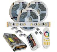 Mondo Strisce Led: RGB+Bianco Caldo 4in1 24V. Kit da 15 Metri con 1 Trasformatore da 180W e 1 Controller +1 Telec.. Con 900 Led RGB+WW sviluppa 7500+7500 Lumen. Striscia RGBW Ip20