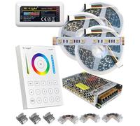 Mondo Strisce Led: RGB+Bianco Regolabile CCT 5in1 24V. Kit 15 Metri con 1 Trasformatore da 180w e 1 Controller + Telec.Parete. Con 900 Led RGB+CCT sviluppa 7500+7500 Lumen.