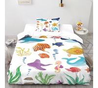 Mondo subacqueo Set Di Biancheria Da Letto animalee Carteeone animato artee Copripiumino 2 Pezzi Morbidezza in Morbida Microfibra Per Bambini, Con Cerniera Single（135x200cm）