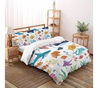 Mondo subacqueo Set Di Biancheria Da Letto animalee Carteeone animato artee Copripiumino 2 Pezzi Morbidezza Cotone Per Coppia Adulti Doppia Con Cerniera E Federa Double（200x200cm）