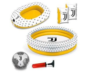 Mondo Toys - Juventus summer beach-box - Box Set 5 pezzi per la spiaggia - comprende canotto, piscina, braccioli, pallone e pompetta della Juventus - 19741