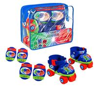 Mondo Toys-Pattini a rotelle Regolabili PJ Masks per Bambini-Taglia dal 22 al 29 - Set Completo di Borsa Trasparente, gomitiere e Ginocchiere, 18475