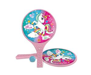 Mondo Toys - Unicorn Glitter - 2 Racchette in plastica / pallina di gomma - Gioco da Spiaggia per Bambini e Adulti -15040