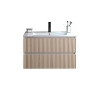MONDO VIRO Mobile bagno Santorini sospeso 80 cm bianco e rovere con frontale cannettato e lavabo in ceramica