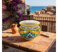 Mondocreazioni Cachepot Vaso in Ceramica siciliana Realizzato e Decorato a Mano Santo Stefano di Camastra Art. Gomes D 15 Art. Gomes D 15