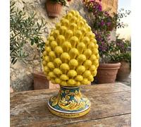 Mondocreazioni Pigna Decorativa in Ceramica, Caltagirone, Artigianato Siciliano, Dipinta e Decorata a Mano (GIALLO, ALTEZZA 25 CM)
