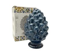 Mondocreazioni Pigna in ceramica siciliana decorata soprammobile gic (11 x h 17 cm art 397, Blu)