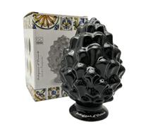 Mondocreazioni Pigna in ceramica siciliana decorata soprammobile gic (11 x h 17 cm art 397, Nero)