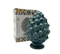 Mondocreazioni Pigna in ceramica siciliana decorata soprammobile gic (11 x h 17 cm art 397, Verde Acqua)