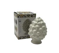 Mondocreazioni Pigna in ceramica siciliana decorata soprammobile gic (8 x h 10 cm art 403, Bianco lucido)