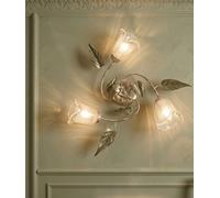 Mondocreazioni Plafoniera da soffitto classica a 3 luci in ferro battuto e vetro realizzata e decorata artigianalmente coll. steven