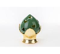 Mondocreazioni Pumo pugliese pigna led in porcellana verde e oro classico elegante complemento d'arredo ST 54265