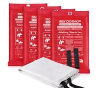 Mondoshop Coperta antincendio DIN EN 1869:2019, 100 x 100 cm, 4 pezzi | Con occhiello per appenderlo, spegne le fiamme in modo affidabile, per campeggio, cucina, camino, ufficio