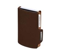 MONDRAGHI Saffiano Plus Brown - Mini Portafoglio Donna Uomo Slim con Protezione RFID - Pelle Saffiano Antigraffio - Portamonete Integrato - 9 Carte - Marrone