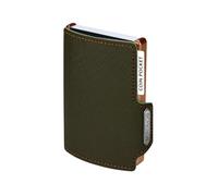 MONDRAGHI Saffiano Plus Olive - Mini Portafoglio Donna Slim con Protezione RFID - Pelle Saffiano Antigraffio - Portamonete Integrato - 9 Carte - Verde Oliva