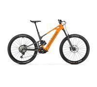 Mondraker crafty s mountain bike elettrica full suspension con sram 12v batteria bosch da 800 wh e coppia di 100 nm ruote da 29 arancione grigio
