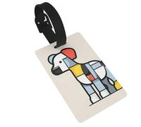 Mondrian - Etichetta per bagagli con motivo astrattismo con piccoli animali, per valigie, da viaggio, adatta per valigie, donne, bambini, viaggi,