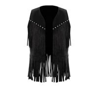 Monduelle Cowboy Cowgirl Gilet Con Frange per Bambini e Bambine Scamosciata Giacca Senza da Western Costume Maniche Hippie Halloween Outfit Nero 13-14 anni