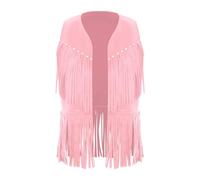 Monduelle Cowboy Cowgirl Gilet Con Frange per Bambini e Bambine Scamosciata Giacca Senza da Western Costume Maniche Hippie Halloween Outfit Rosa 7-8 anni
