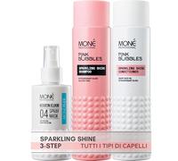 MONÉ Professional Sparkling Shine Shampoo + Dopo Shampoo + Spray per la cura senza risciacquo 10 in 1 con protezione termica fino a 220° (300ml, 300ml, 150ml)