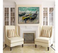 Monet tre barche da pesca design quadro stampa tela dipinto telaio arredo casa