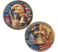 Moneta americana sfida per il 250° anniversario - Statua della Libertà e Campana della Libertà, 1776-2026 Gettone Patriottico USA in metallo con custodia protettiva