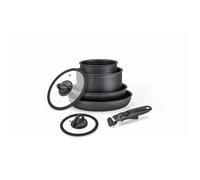 Moneta Batteria 6 Pezzi con Manico Removibile Etnea Evolution Minispace - Set Pentole e Padelle Antiaderenti in Alluminio Riciclato, Rivestimento Effetto Pietra, Fondo Net Induction - Made in Italy