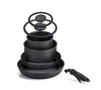 MONETA Batteria Etnea 6 Pezzi con Manico Removibile - Set Pentole e Padelle Antiaderenti in Alluminio Forgiato, Compatibile con Tutti i Piani Cottura Eccetto Induzione - Made in Italy