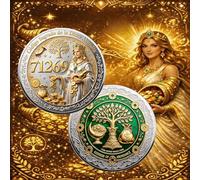 Moneta commemorativa 2D della dea dell'abbondanza, codice della ricchezza sacra, portafortuna con albero della vita, simbolo di prosperità, fortuna e raccolto, moneta da guardiano portatile